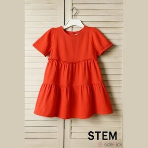 STEM Girls Burnt Orange Tiered Dress Size 6 Elevated Basic Cotton Casual